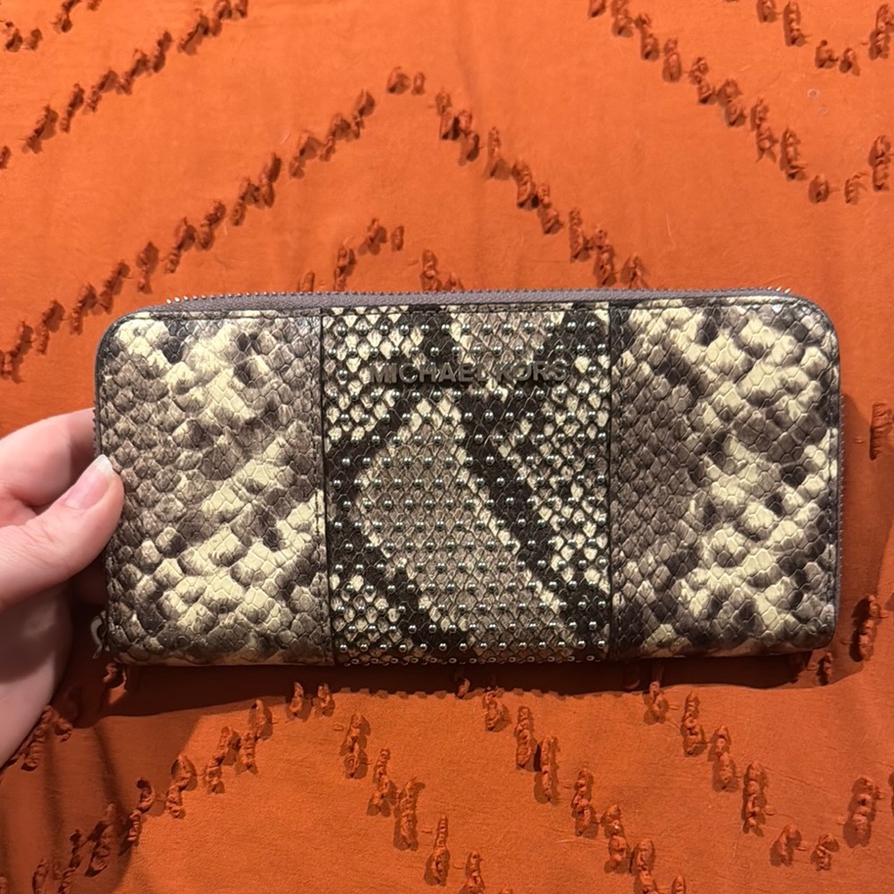 Michael Kors Beige and Black Snake Print Wallet